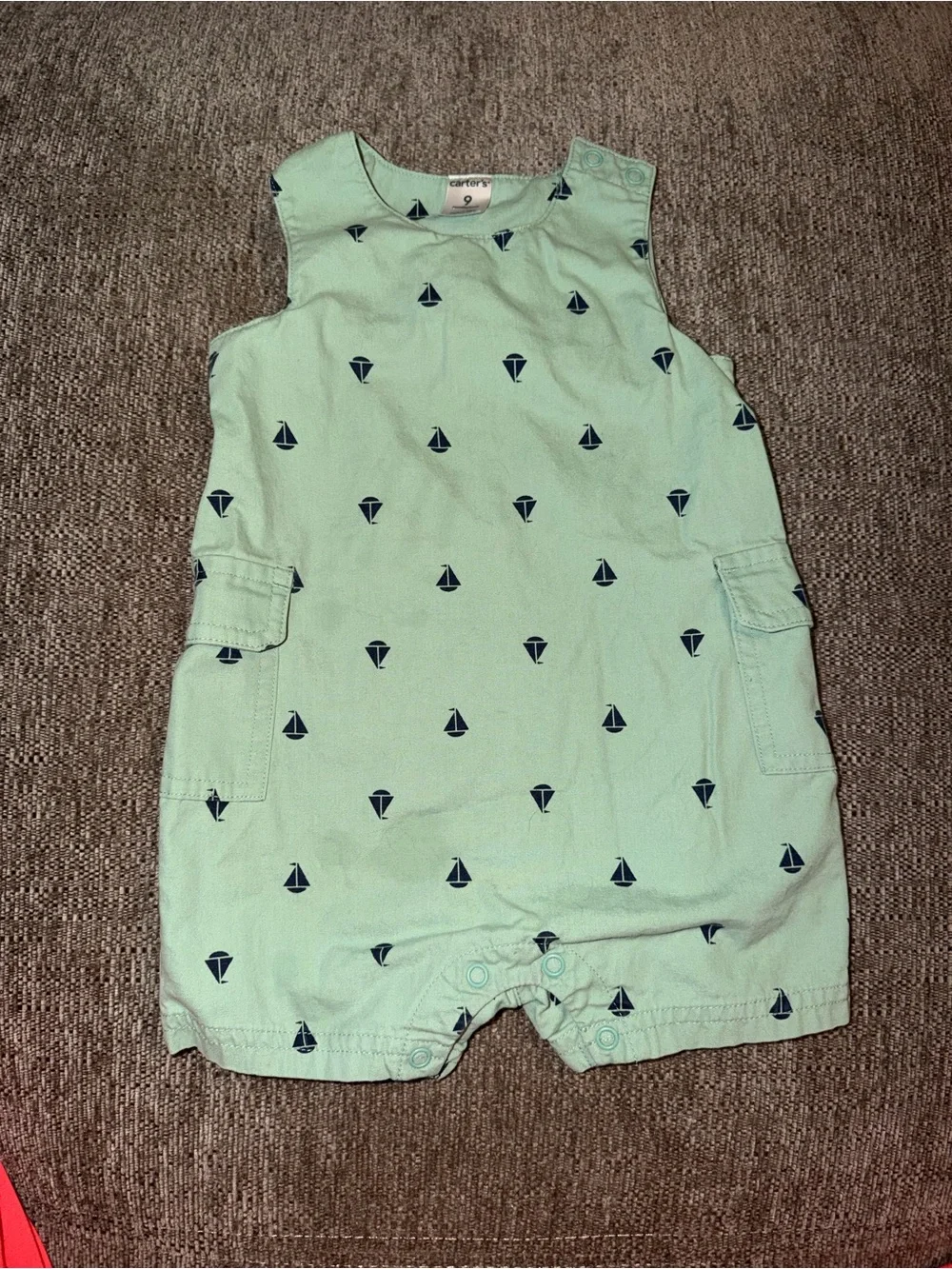 Carter's Mint Green Romper with Navy Sailboat Print